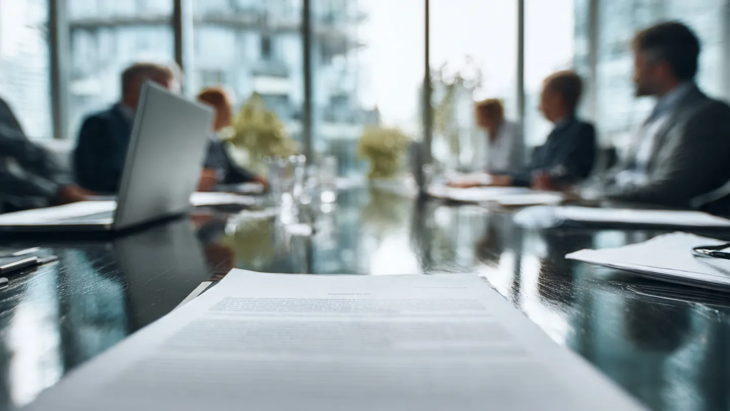 Business meeting discussing the risks and results of short-term financial fixes.