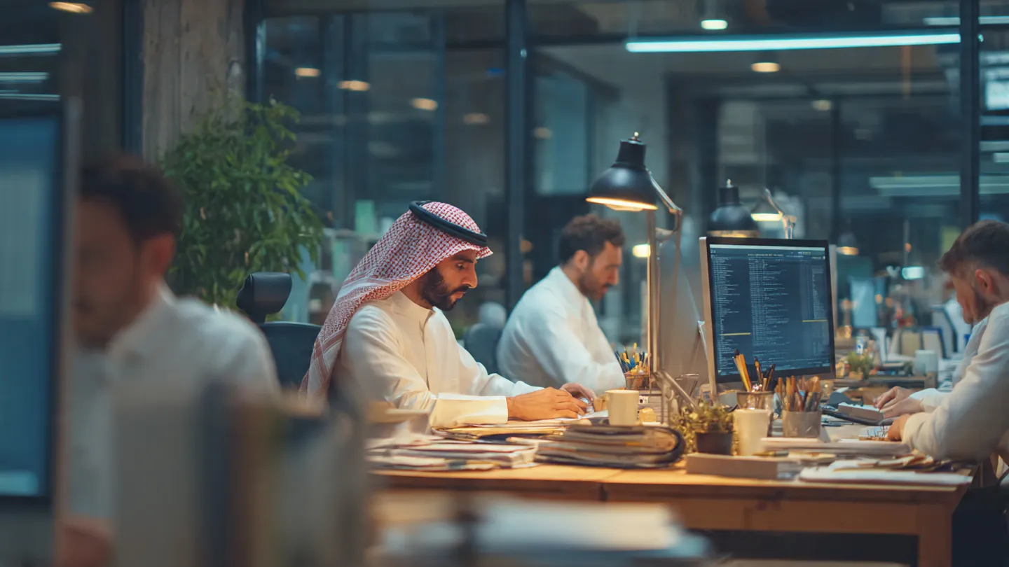 Executive reviewing charts to end the Gulf struggle with accurate bookkeeping in a growing firm.